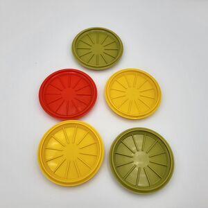 Vintage Tupperware Autumn Harvest Colors Lids and/or Coasters #1313 - Lot Of 5